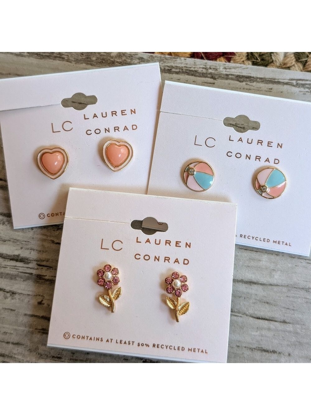Lauren Conrad Pink and Blue Earrings (3 pair)
